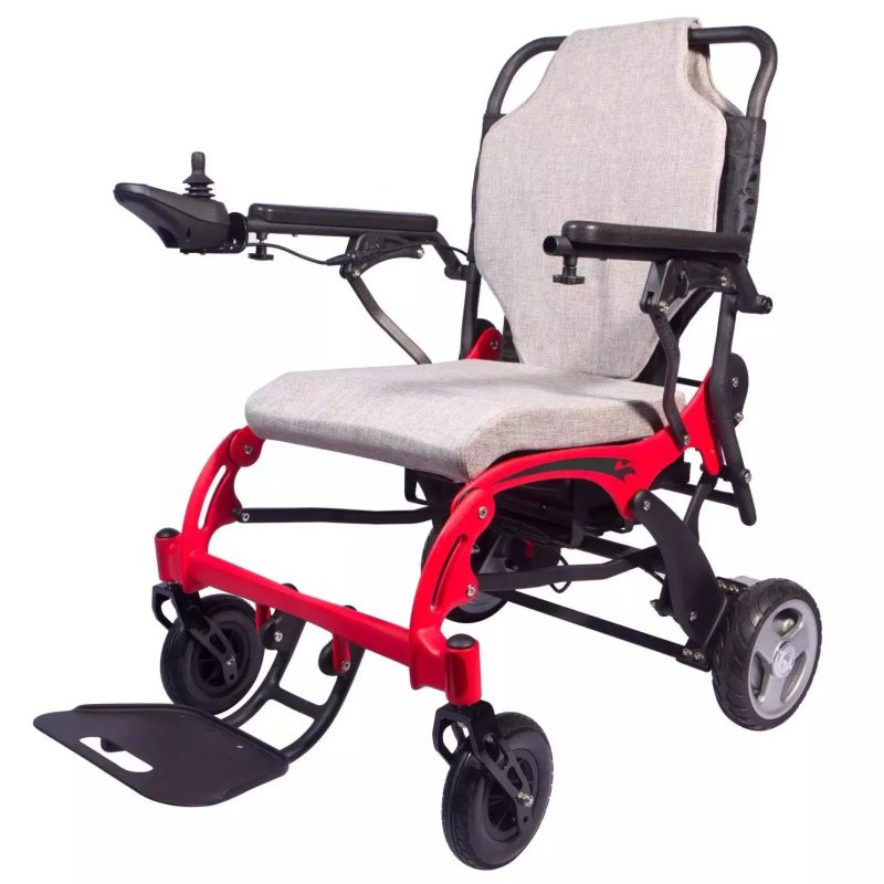 RedCarbonFiberFoldingLithiumWheelchairFrontCorner